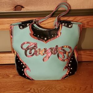 Coogi Vintage Rare Turquoise & Black Multi Metal Embellished Tote Bag